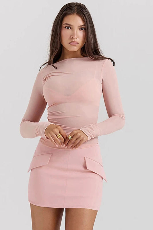 Patchwork 3-Piece Long Sleeve Mini Dress
