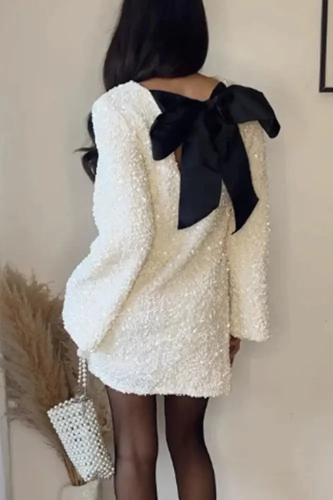 Sequin Bowknot Mini Dress
