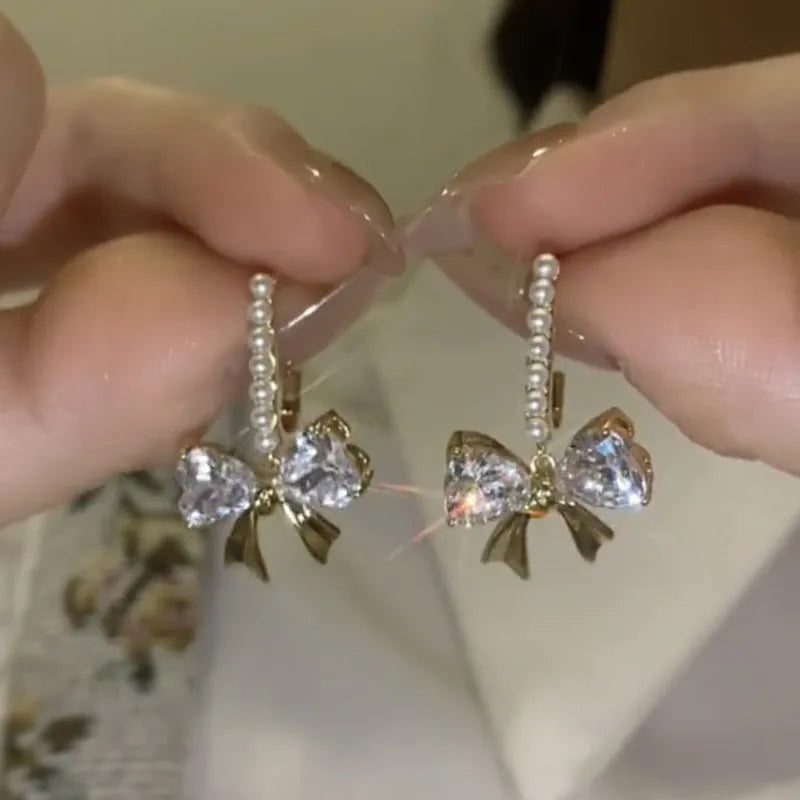 Lizakosht Peach Zircon Bow Earrings for Women Fashion Jewelry Gifts