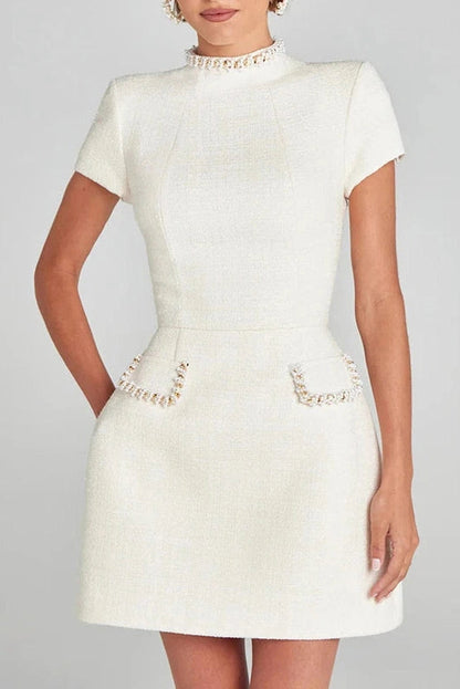 Slim Fit A-Line Mini Dress with O Neck and Short Sleeves