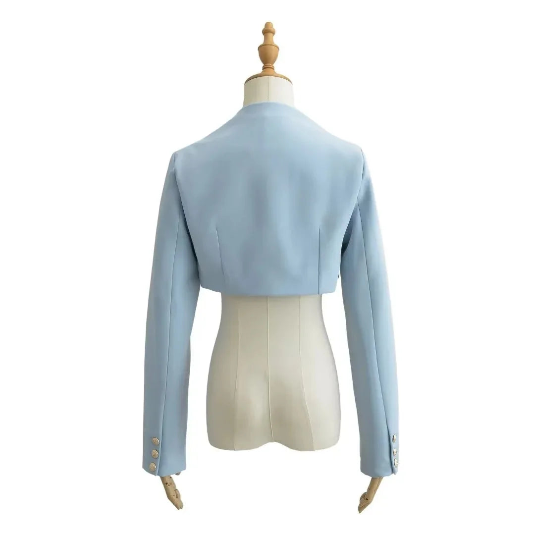 Blazer corto con cuello en V y costuras abiertas para mujer, trajes cortos de manga larga, ropa de abrigo de moda para otoño