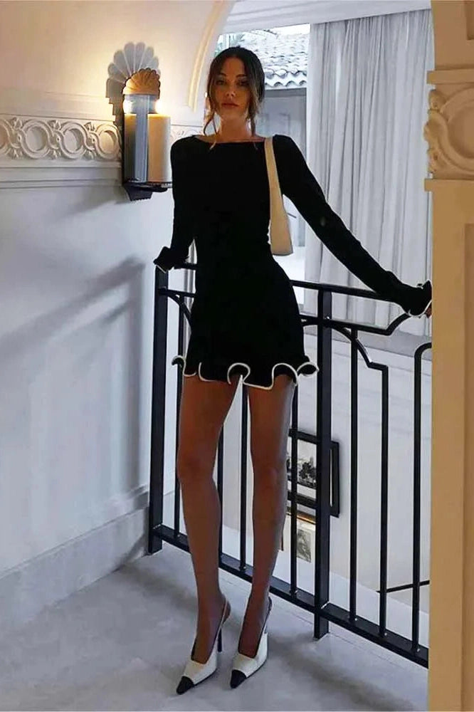 Elegant Slim Fit Mini Dress with Long Sleeves