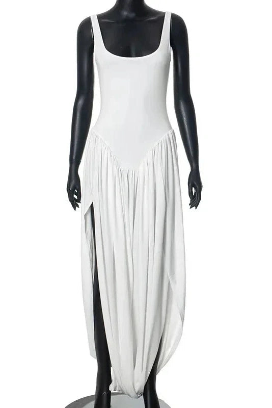 Sleeveless High Waist Mini Dress with Elegant Slit