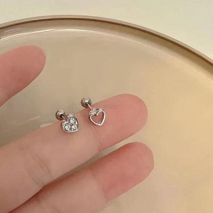 LIZAKOSHT Punk Heart Zircon Earrings Irregular Hollow Ear Studs Minimalist Love Jewelry for Girls