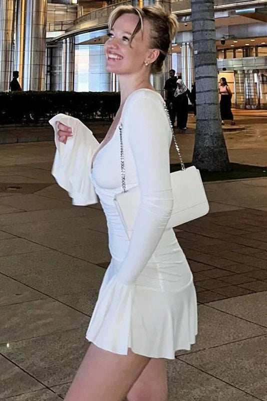 Elegant Slim Fit Mini Dress with Long Sleeves