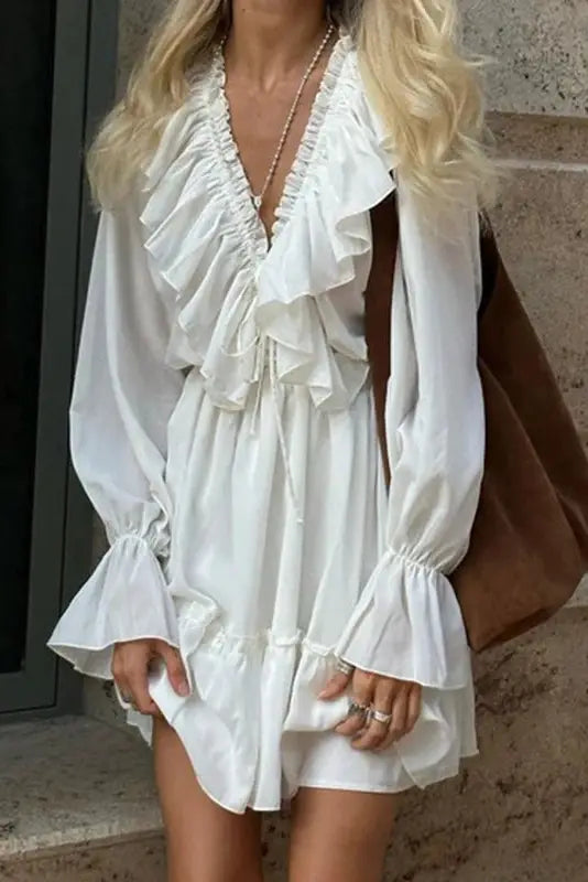 Ruffled Mini Dress with High Waist