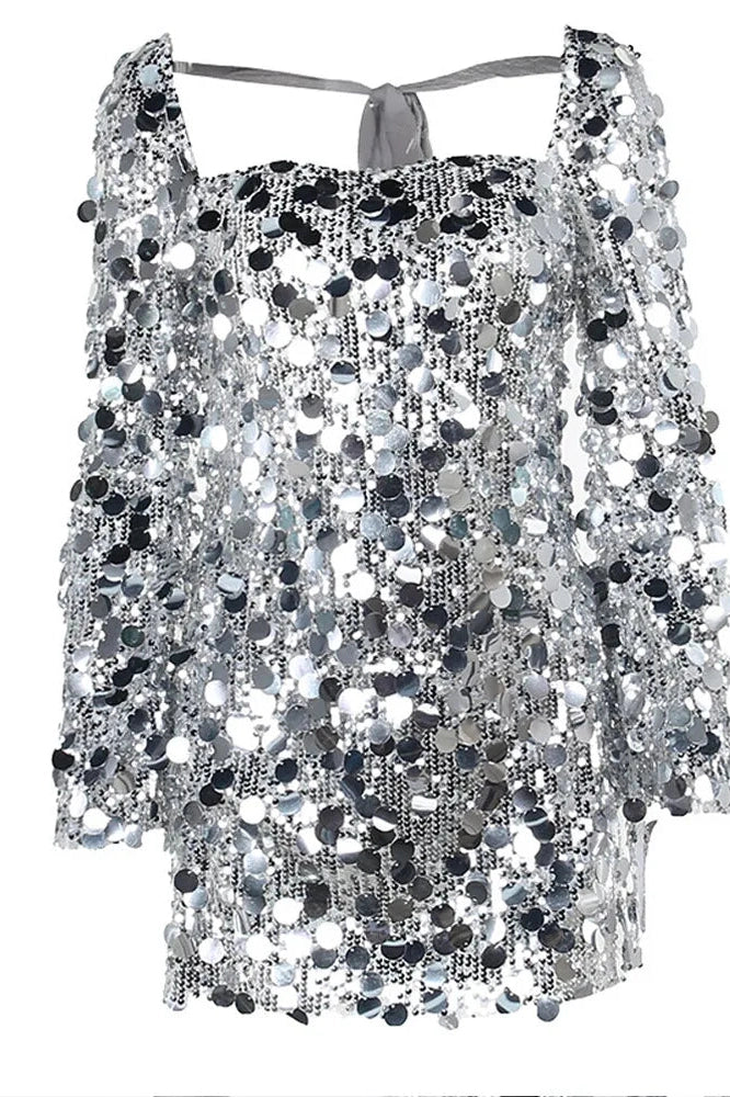 Slim Fit Mini Dress with Square Neck and Long Sleeves