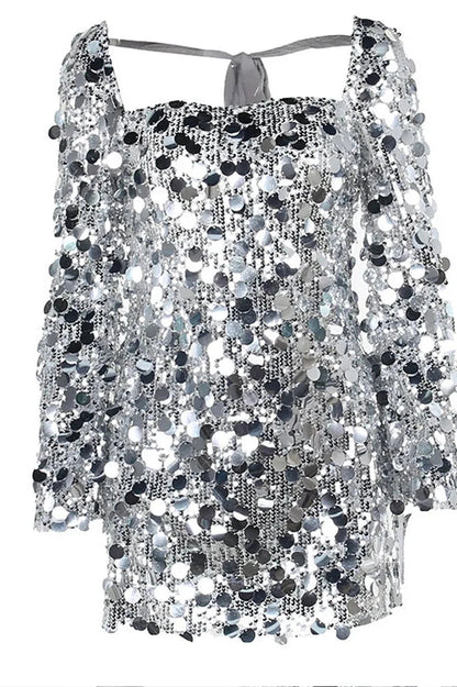 Slim Fit Mini Dress with Square Neck and Long Sleeves