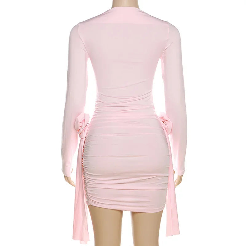 Ora Ruched Long Sleeve Dress with Floral Design