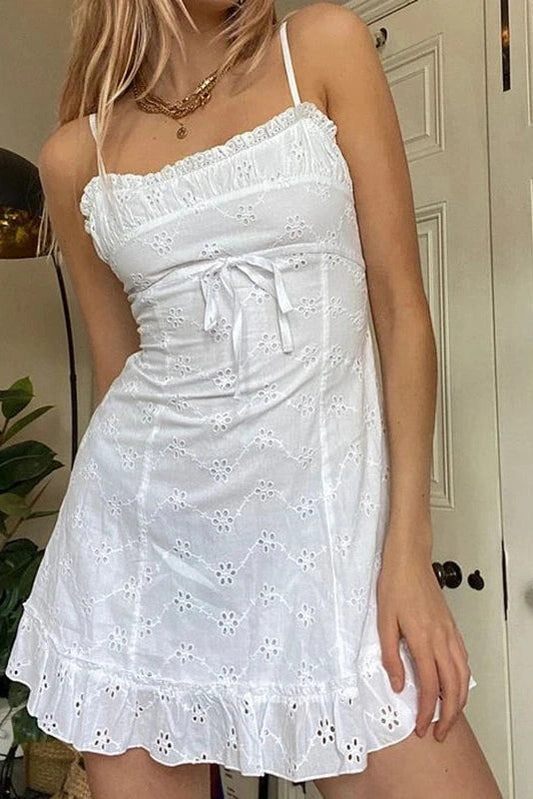 Hollow Out Spaghetti Strap Mini Dress