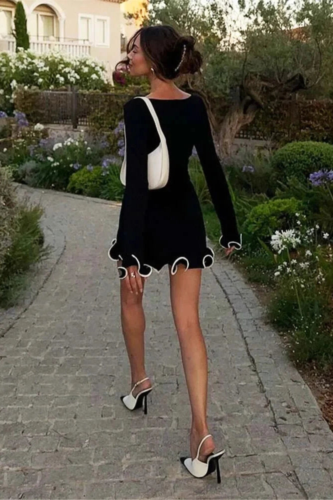 Elegant Slim Fit Mini Dress with Long Sleeves