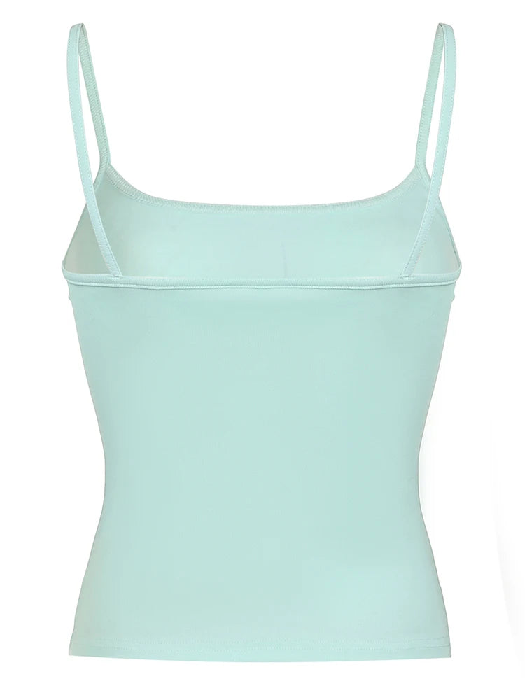 Camisola con estampado abstracto Y2K sin mangas, básica, ajustada, azul claro, top corto, lindas camisetas sin mangas para mujer