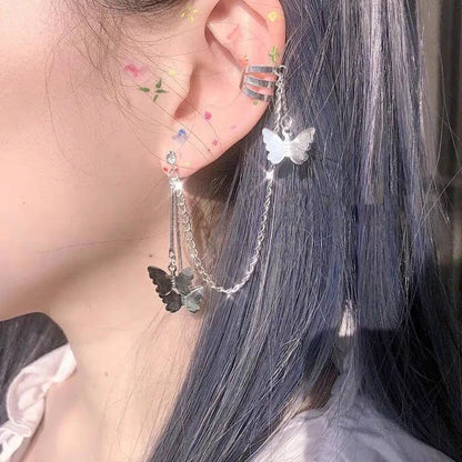 Punk Butterfly Ear Clip Liquid Metal Wing Ear Cuff No Piercing Earrings for Women and Girls