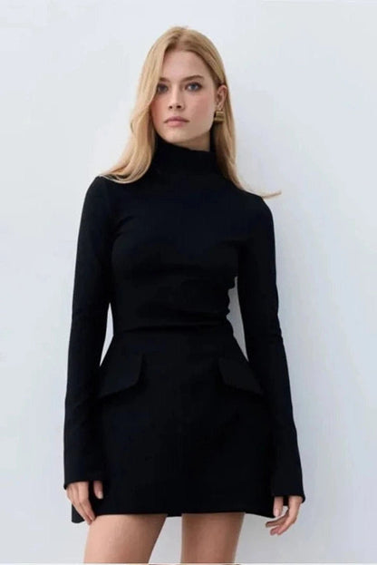 Elegant Slim Fit Mini Dress with Long Sleeves
