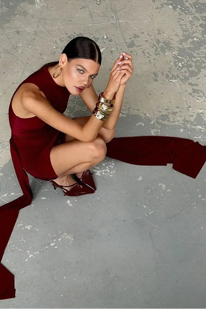 Sleeveless O-Neck Ribbon Pleated Mini Dress