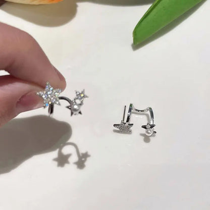 Lizakosht 2024 Geometric Pearl Star Earrings Korean Crystal Studs for Women Birthday Party Wedding Jewelry