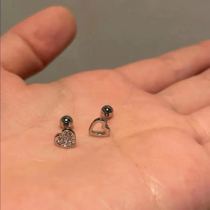 LIZAKOSHT Punk Heart Zircon Earrings Irregular Hollow Ear Studs Minimalist Love Jewelry for Girls