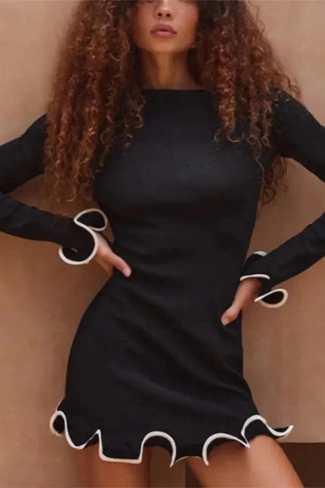 Elegant Slim Fit Mini Dress with Long Sleeves