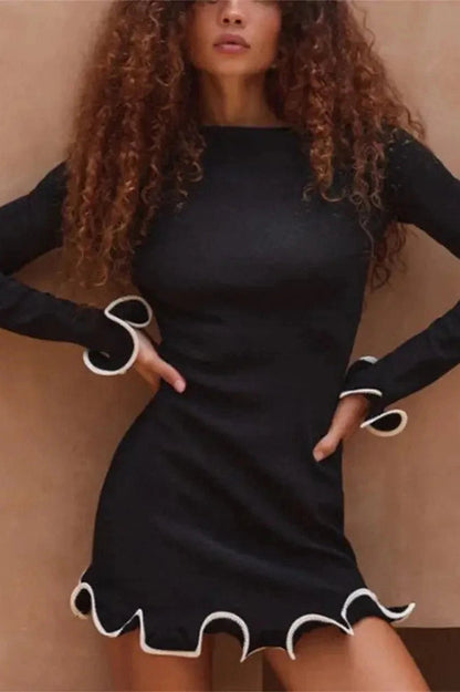 Elegant Slim Fit Mini Dress with Long Sleeves