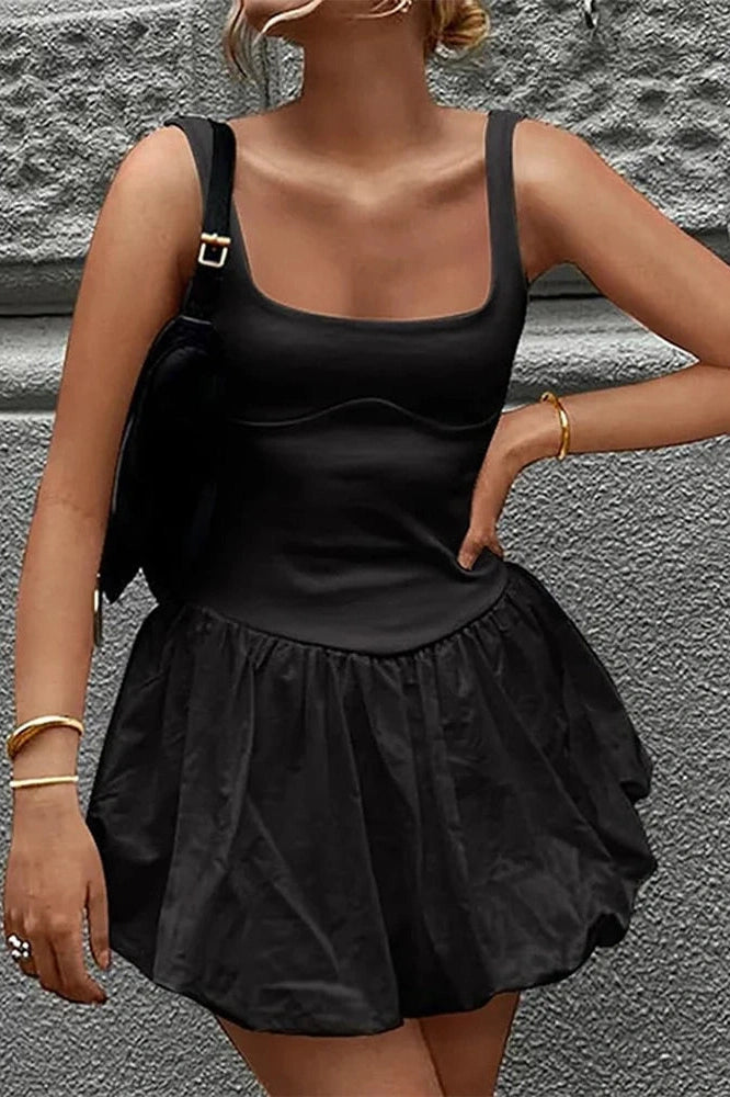 Sleeveless A-Line Mini Dress with High Waist Straps