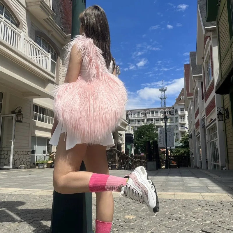 Nuevos bolsos de hombro con forma de corazón de moda para mujer, bolso cruzado de piel sintética de oveja, gran capacidad, bonitos bolsos Y2k Kawaii para chicas.