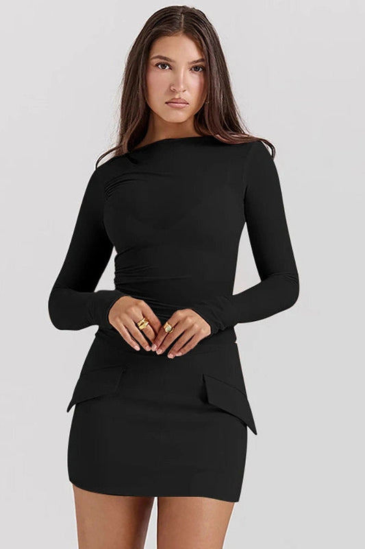 Patchwork 3-Piece Long Sleeve Mini Dress