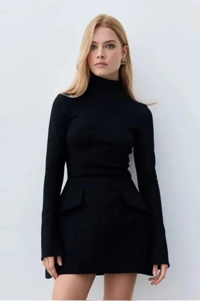 Elegant Slim Fit Mini Dress with Long Sleeves