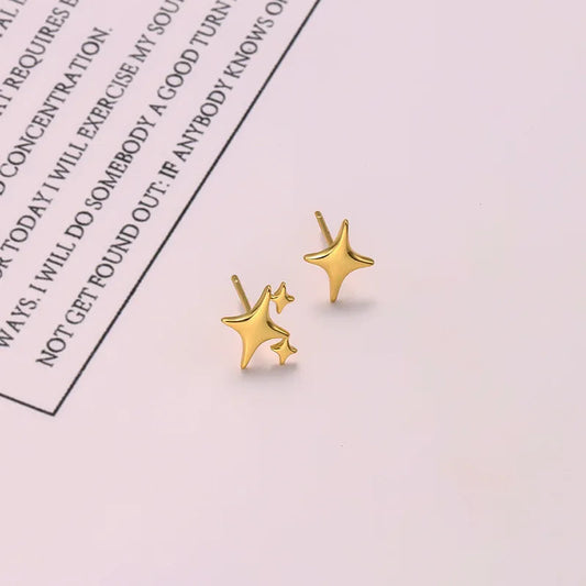 Asymmetric Four-pointed Star Earrings for Women Silver Fairy Stud Jewelry