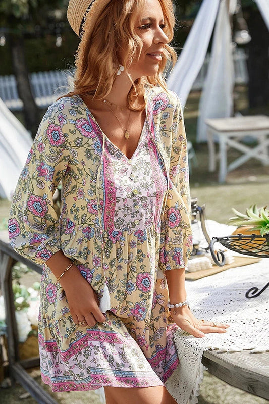 Elegant Printed Mini Dress with V-Neck Straps