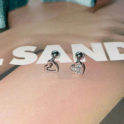 LIZAKOSHT Punk Heart Zircon Earrings Irregular Hollow Ear Studs Minimalist Love Jewelry for Girls