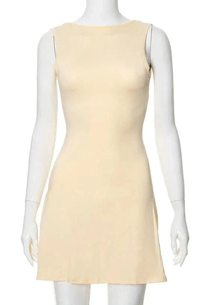 Backless O Neck Sleeveless Mini Dress - Sleeveless Mini Dress