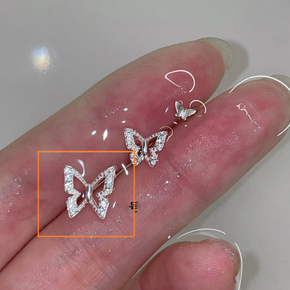 Lizakosht Mini Butterfly Stud Earrings Silver Rhinestone for Women and Girls Fashion Jewelry