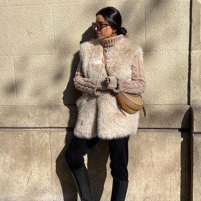 Chaleco largo de piel sintética de visón con botones de cuerno para mujer, abrigos de invierno sin mangas, chalecos de lujo para mujer, chalecos Casaco