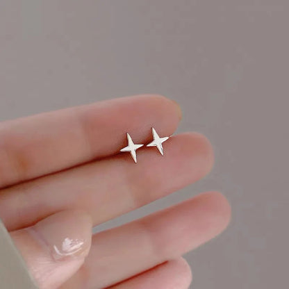 Korean Silver Color Piercing Screw Beads Star Heart Ear Bone Stud Earrings for Women Girls Simple Body Jewelry Gift