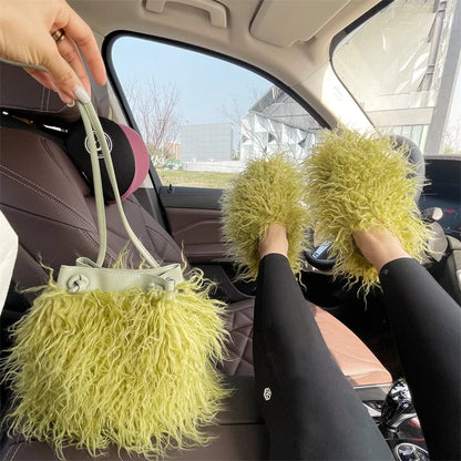 Bolso de lujo con borlas de colores y cordón peludo para mujer, bolso de felpa estilo Harajuku Street Punk Y2k, bolso de hombro de piel sintética para chicas atractivas