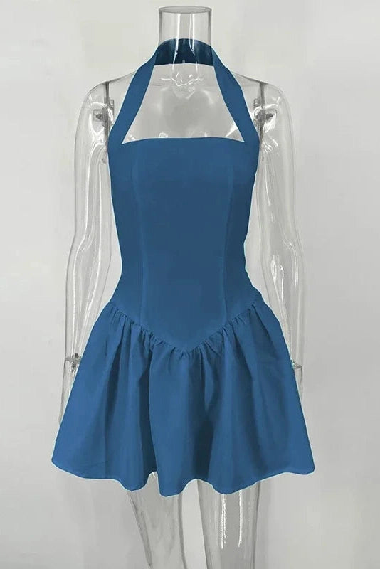 Pleated A-Line Mini Dress with High Waist Slim Fit