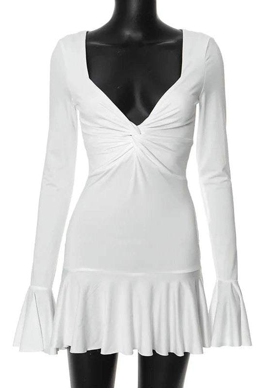 Elegant Slim Fit Mini Dress with Long Sleeves