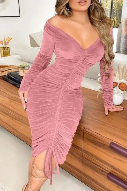 V-Neck Velvet Mini Dress with Waistband