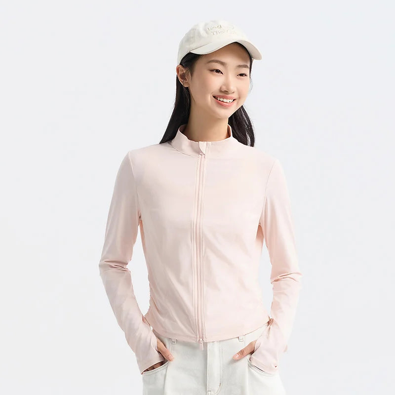 Chaqueta de protección solar de hilo original para mujer, ajustada, de verano, con sensación fresca, corta y fina, de seda helada.