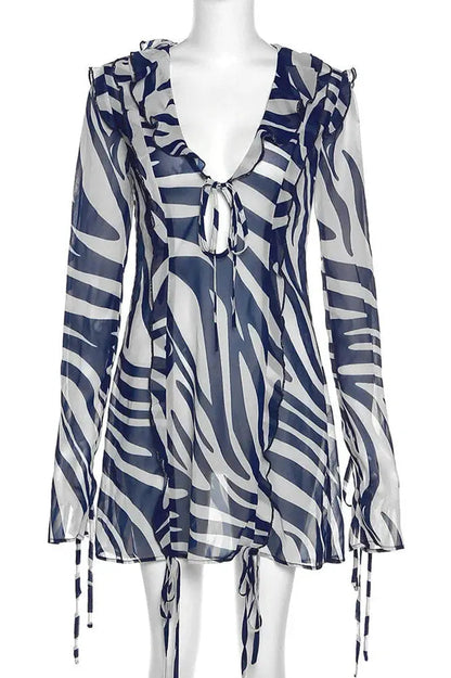 Zebra Print Mini Dress with Lace-Up Detail