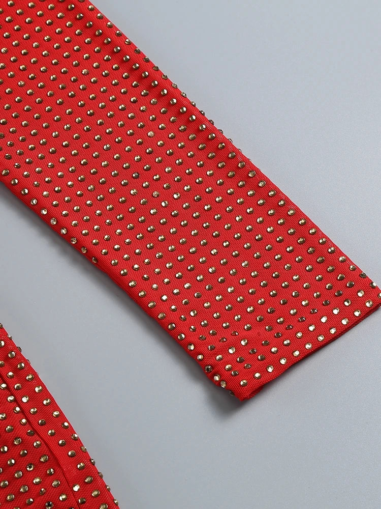 Althea Long Sleeve Mini Dress with Cowl Back Mesh and Rhinestones