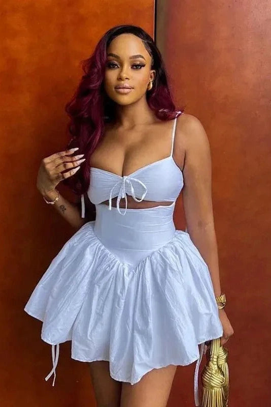 Sleeveless Hollow Out Pleated Mini Dress