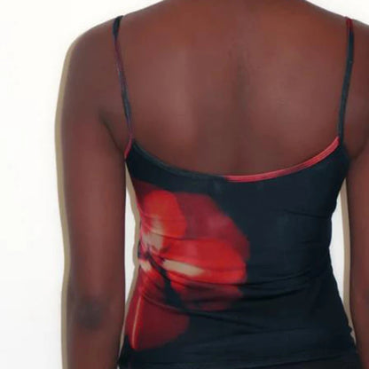 Camisola con estampado floral Y2K para mujer, chaleco sin mangas con tirantes finos para vacaciones de verano, top corto sexy, ropa vintage