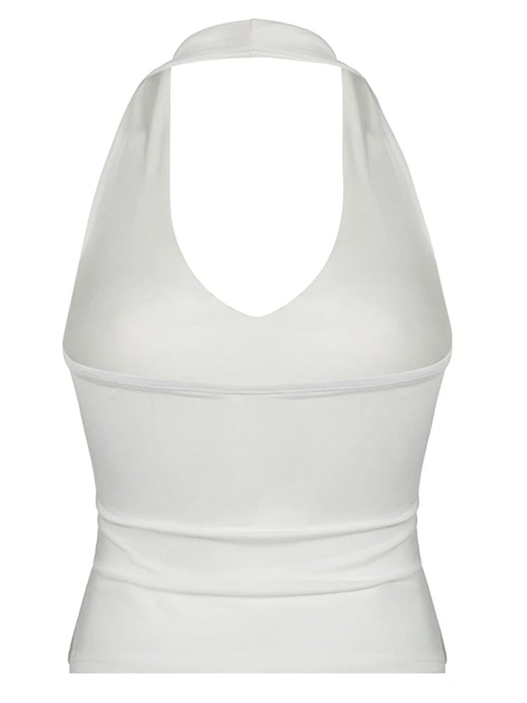 Tops ajustados con cuello halter, espalda descubierta y abertura para mujer, sin mangas, cuello en V, sexys, básicos, informales, de verano