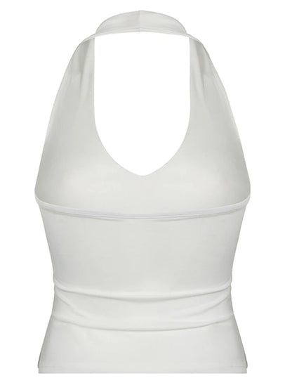 Tops ajustados con cuello halter, espalda descubierta y abertura para mujer, sin mangas, cuello en V, sexys, básicos, informales, de verano