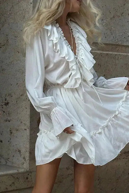 Ruffled Mini Dress with High Waist