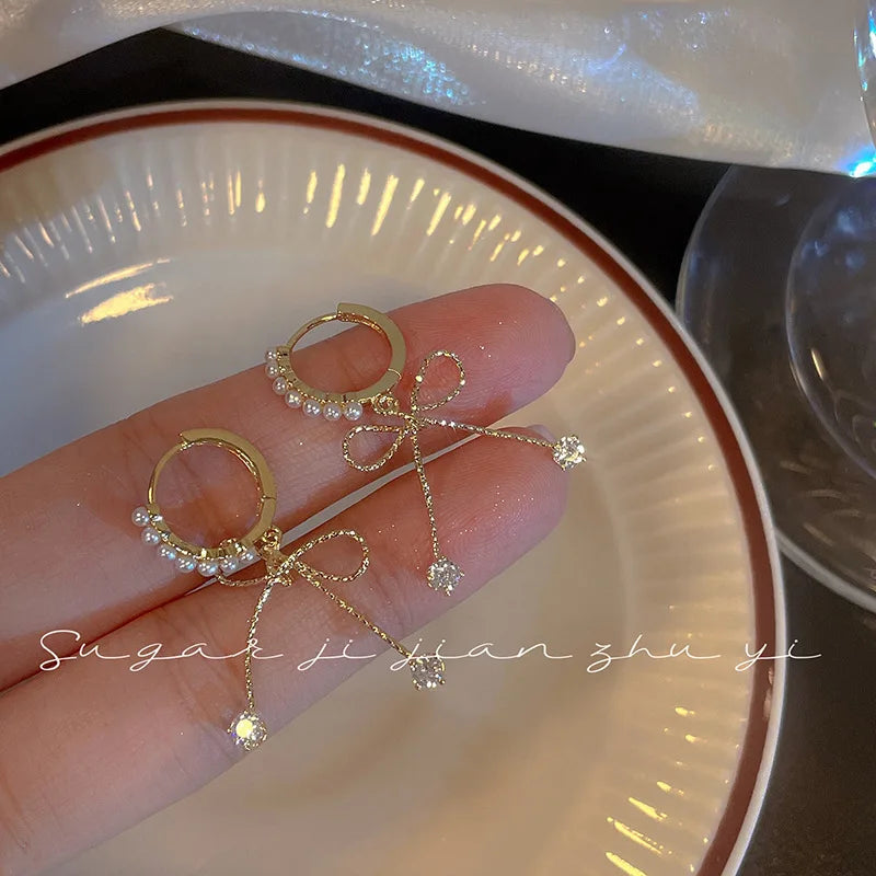 Lizakosht Peach Zircon Bow Earrings for Women Fashion Jewelry Gifts