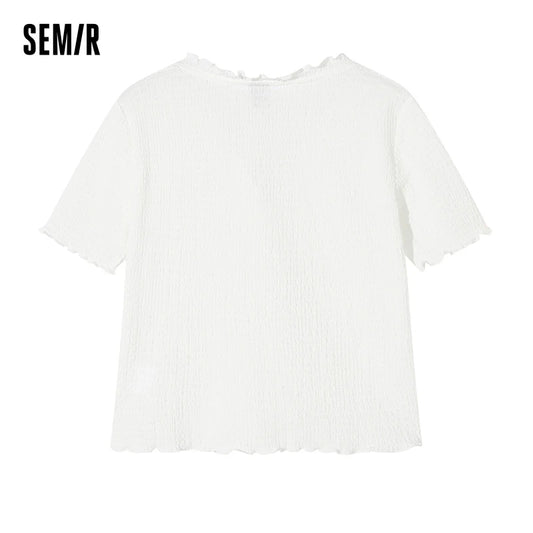 Camiseta de manga corta para mujer, aretes cortos texturizados, cárdigan de punto ajustado, abrigo, tops de verano