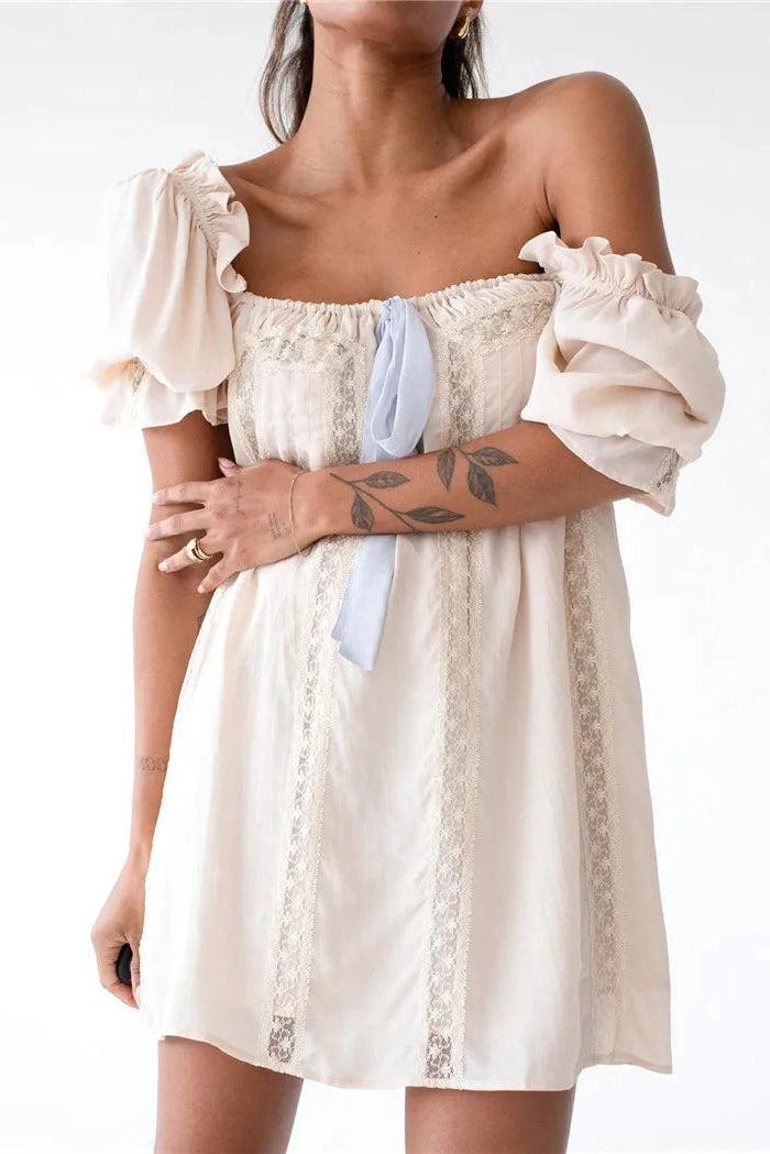 Square Neck Puff Sleeve Mini Dress