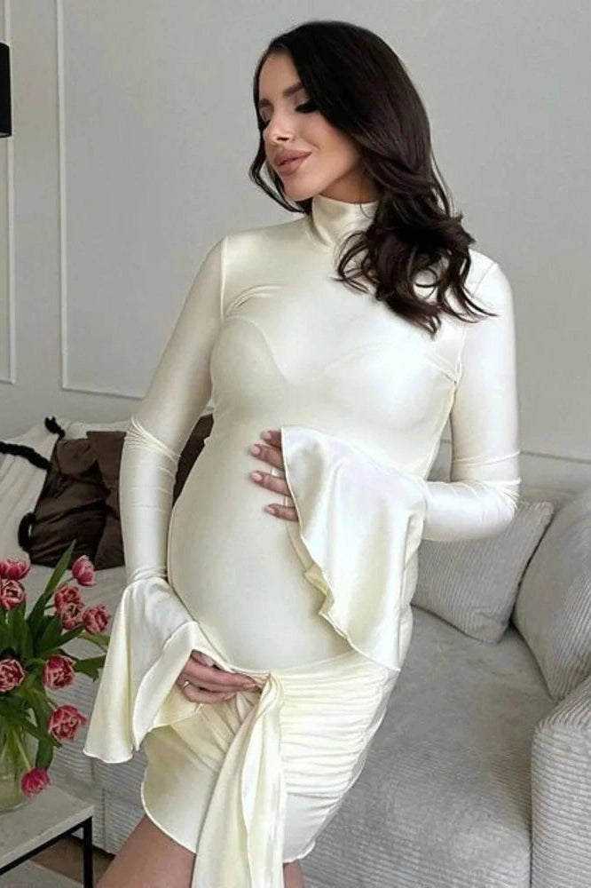 Elegant Flare Sleeves Slim Mini Dress with Irregular Hem